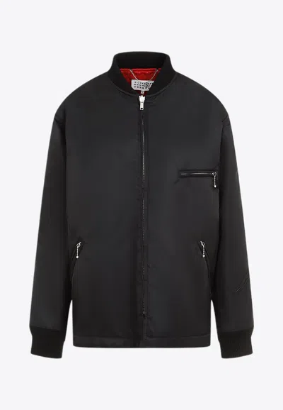 Mm6 Maison Margiela Black Stand-up Ribbed Collar Jacket In Black