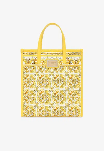 Dolce & Gabbana Majolica-print Canvas Tote Bag In Yellow