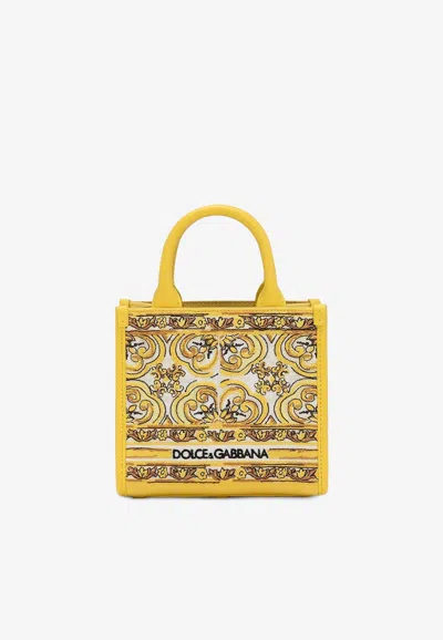 Dolce & Gabbana Mini Dg Majolica Embroidered Tote Bag In Yellow