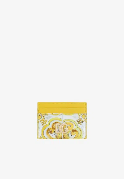 Dolce & Gabbana Majolica-print Leather Cardholder In Yellow