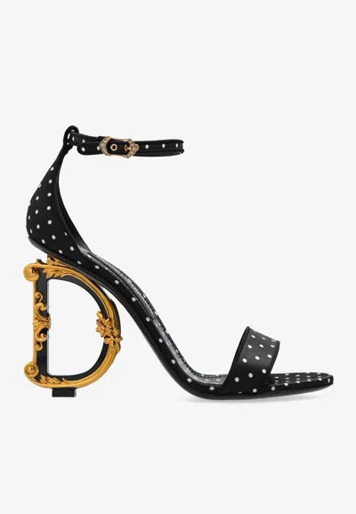 Dolce & Gabbana Keira 105 Polka Dot Print Dg Baroque Sandals In Black