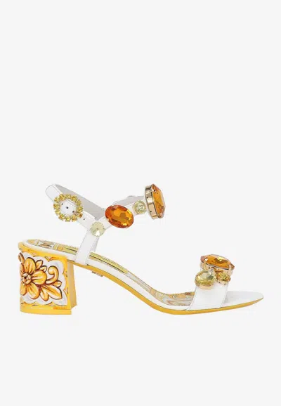 Dolce & Gabbana Stone Embellished Leather Block-heel Sandals In Multicolor