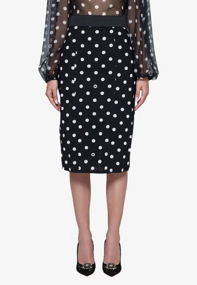 Dolce & Gabbana Capri Polka-dot Charmeuse Pencil Skirt In Black