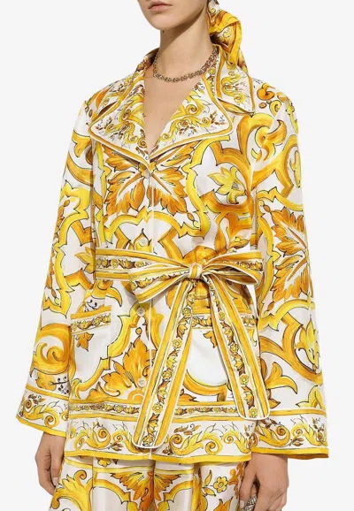 Dolce & Gabbana Silk Majolica Print Pyjama Shirt In Yellow