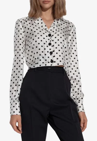Dolce & Gabbana Dg Polka-dot Print Notch-collar Silk Twill Shirt In White