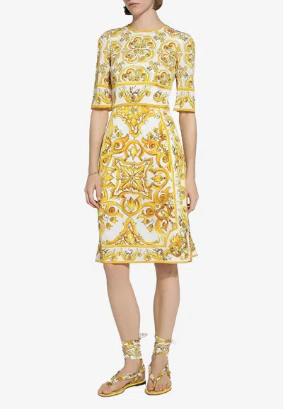 Dolce & Gabbana Maiolica Printed Silk-blend Charmeuse Mini Dress In Yellow