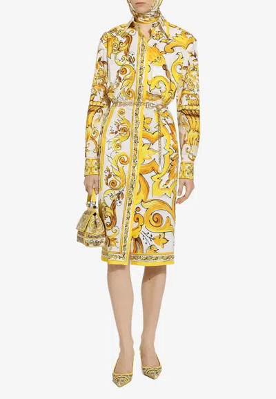 Dolce & Gabbana Majolica Silk-blend Charmeuse Midi Dress In Yellow