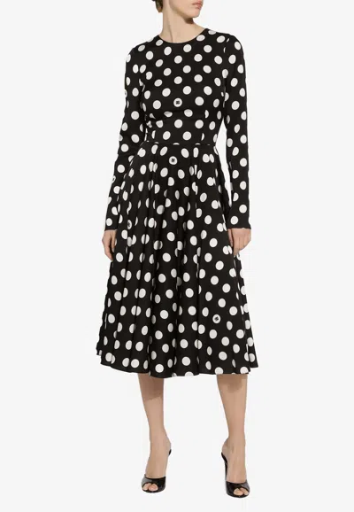 Dolce & Gabbana Polka Dot Print Silk Midi Dress In Black