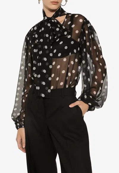 Dolce & Gabbana Polka Dot Print Chiffon Blouse In Black