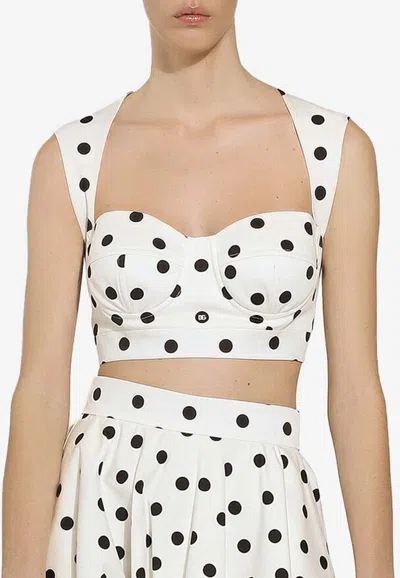 Dolce & Gabbana Polka-dot Cotton-blend Drill Crop Top In White