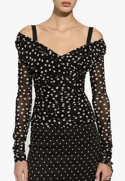 Dolce & Gabbana Polka Dot Print Tulle Top In Black