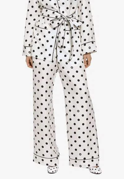 Dolce & Gabbana Silk Polka Dot Print Pajama In White