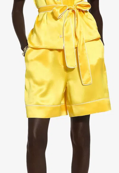 Dolce & Gabbana Silk Twill Pajama Shorts With Majolica Print In Yellow
