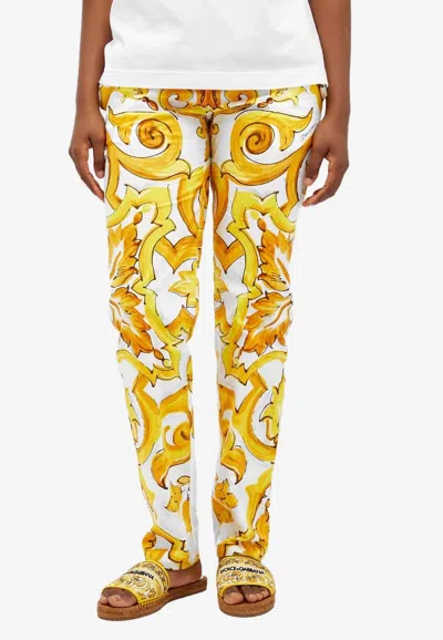 Dolce & Gabbana Silk Twill Pants In Yellow