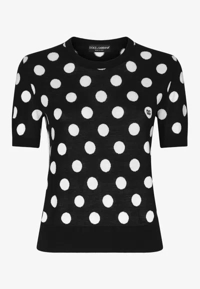 Dolce & Gabbana Polka-dot Inlay Knitted Tank Top In Black