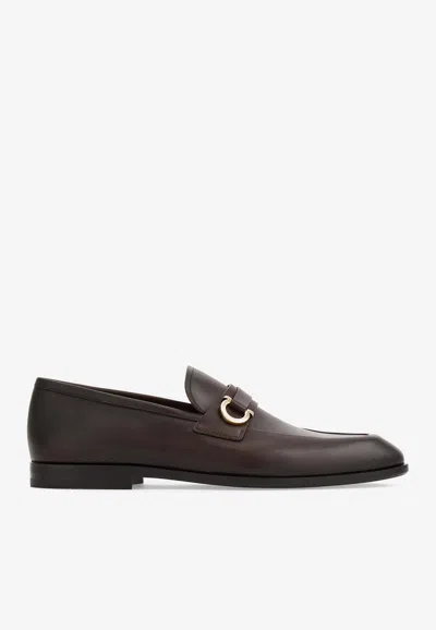 Ferragamo Brown Gancini Ornament Loafers In Brown
