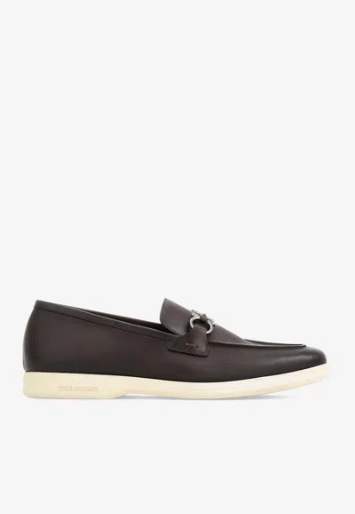 Ferragamo Gancini Decorative Loafers In Brown