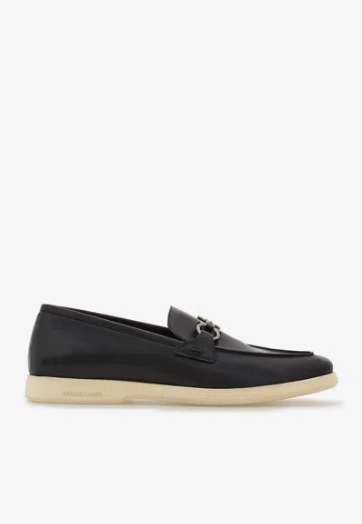 Ferragamo Cosimo Gancini Leather Loafers In Black