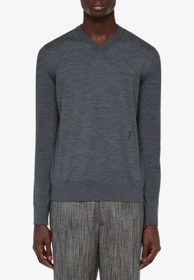Ferragamo V-neck Charcoal Wool Sweater In Gray