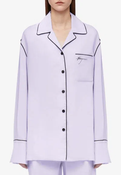 Ferragamo Long-sleeved Pajamas Shirt In Purple