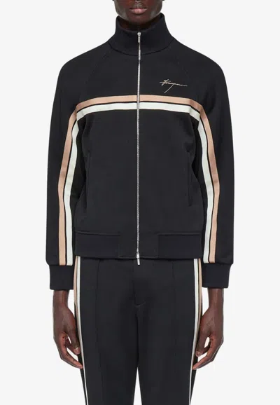 Ferragamo Logo-engraved Zip-up Jacket In Black