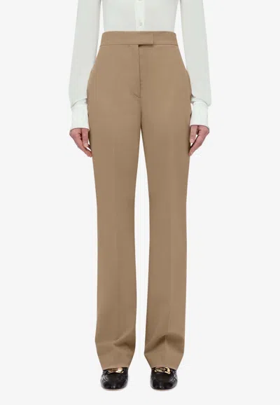Ferragamo High-waisted Wool Casual Pants In Beige