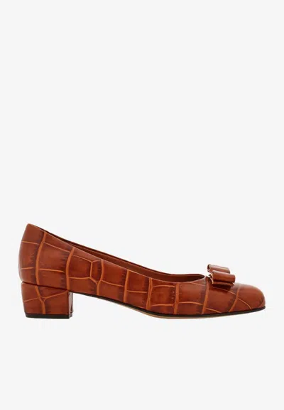 Ferragamo Vara 30mm Leather Pumps In Cognac