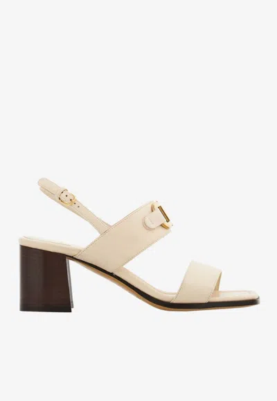 Ferragamo 55mm Gancini-buckle Leather Sandals In White