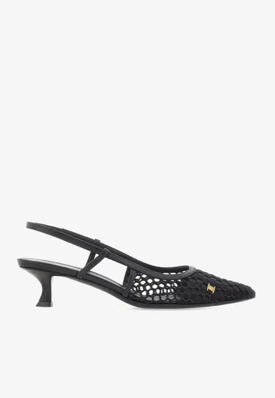 Ferragamo Klizia 40 Vara Plate Slingback Mesh Pumps In Black