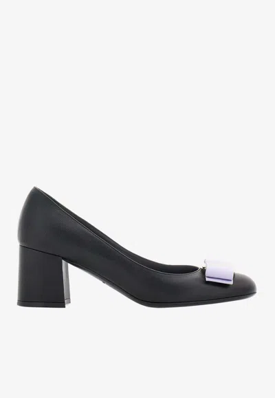Ferragamo Melena 60 Vara Bow Calf Leather Pumps In Black