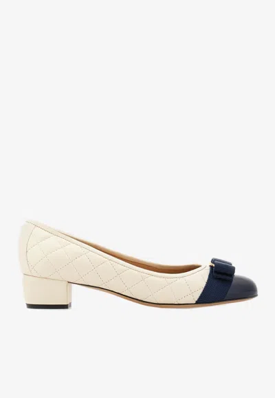 Ferragamo Vara Leather Pumps In Cream