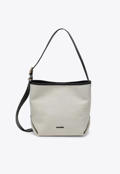 Jil Sander Canvas Tote Bag With Adjustable Strap And Contrast Trim In Natural