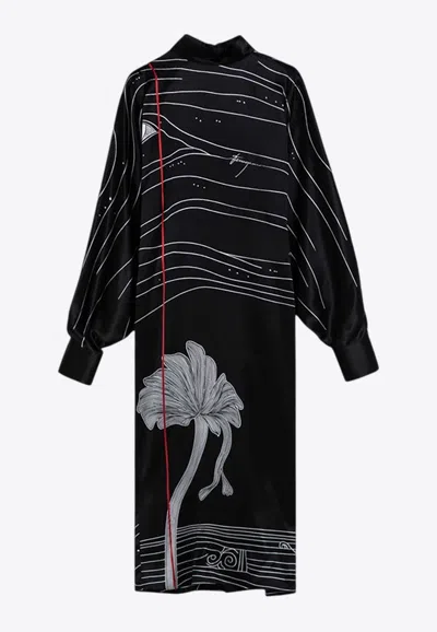 Ferragamo Spirit Print Satin Dress In Black
