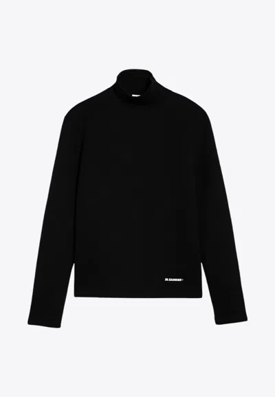 Jil Sander Logo-patch Turtleneck Sweater In Black