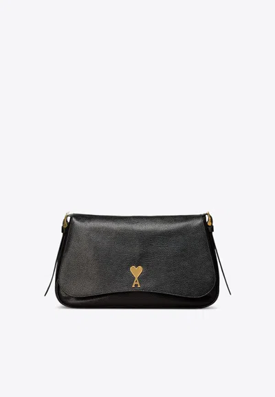 Shop Ami Alexandre Mattiussi Paname Paname Leather Shoulder Bag In Black