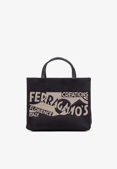 Ferragamo Logo Printed Small Tote Bag Women In Black