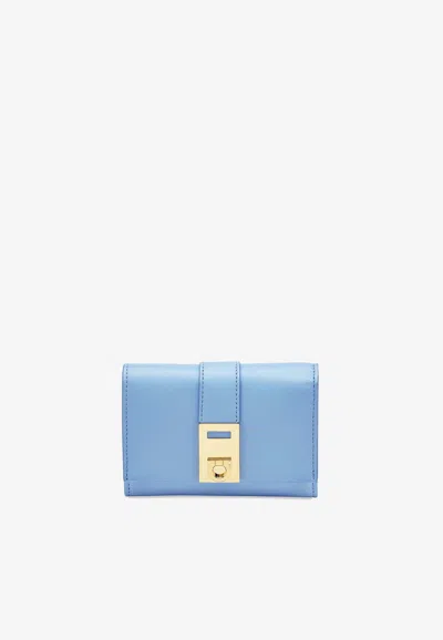 Ferragamo French Hug Wallet In Calf Leather In Sky Blue