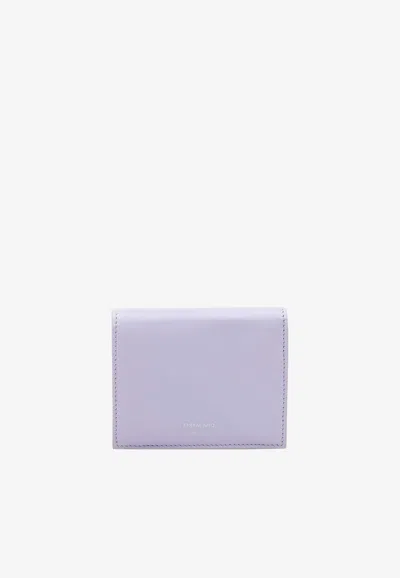 Ferragamo Logo Stamp Compact Wallet In Calf Leather In Lavender