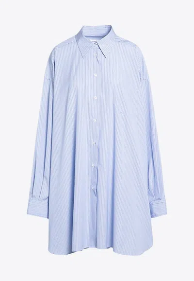 Maison Margiela Blue Striped Shirt In Cotton Poplin In Light Blue
