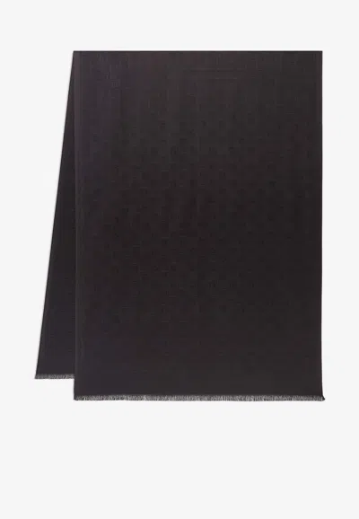 Ferragamo Monogram Jacquard Silk-blend Scarf In Black