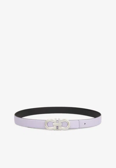 Ferragamo Gancini Reversible Grained Leather Belt In Lavender