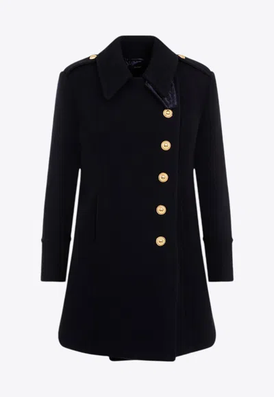 Tom Ford Asymmetric Wool-cashmere Duffle Peacoat In Navy