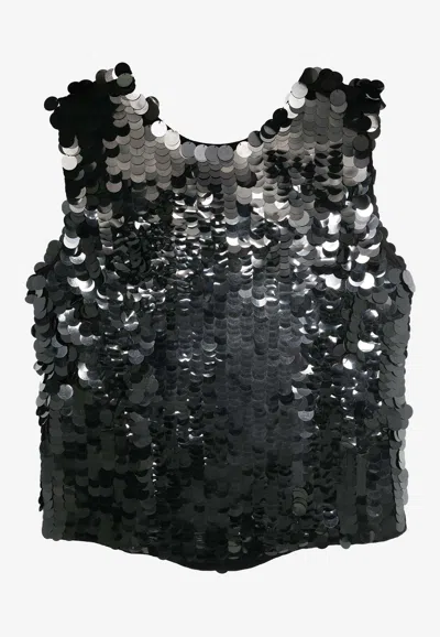 P.a.r.o.s.h Crew Neck Sequin Embellished Blouse With Keyhole In Black