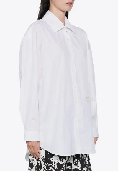 Palm Angels Monogram Embroidered Loose Shirt In White