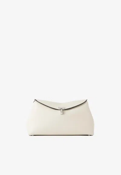Totême T-lock Grained-leather Clutch Milk In White