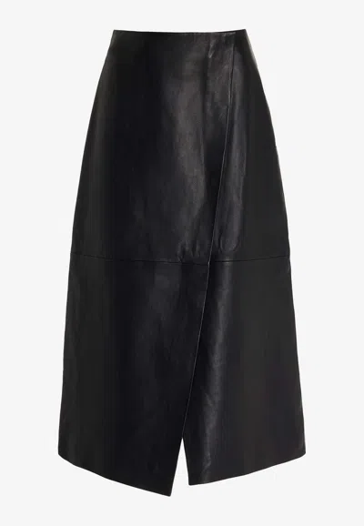 The Frankie Shop Hedi Leather Midi Wrap Skirt In Black