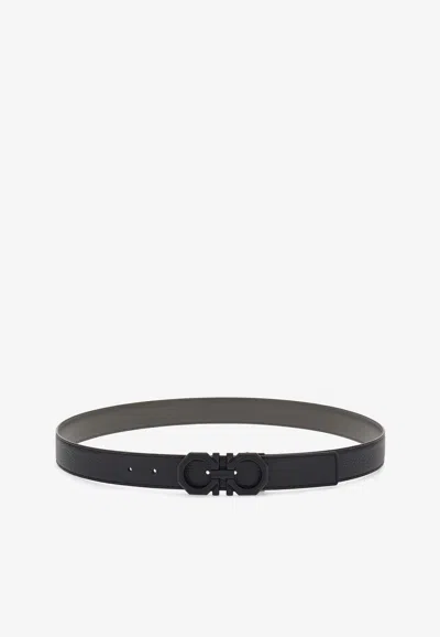 Ferragamo Gancini Reversible Leather Belt In Black