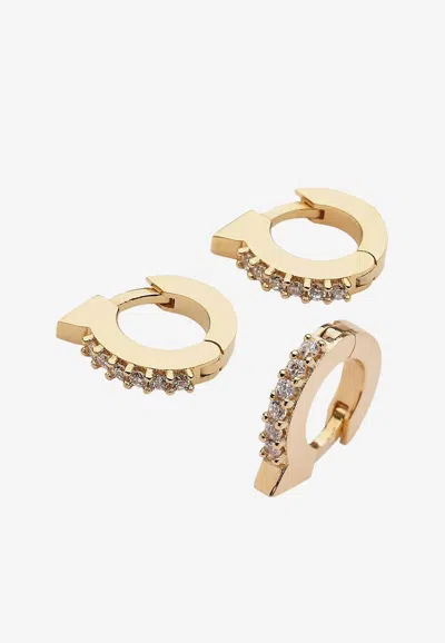 Ferragamo Set Of 3 Gancio Crystal Hoop Earrings In Gold