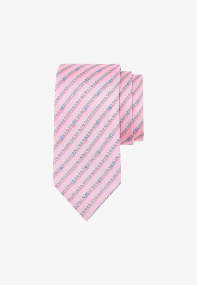 Ferragamo Gancini Print Striped Silk Tie In Pink
