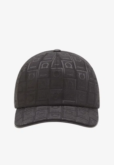 Ferragamo Casquette De Base-ball Avec Gancini Monogram Noir In Black